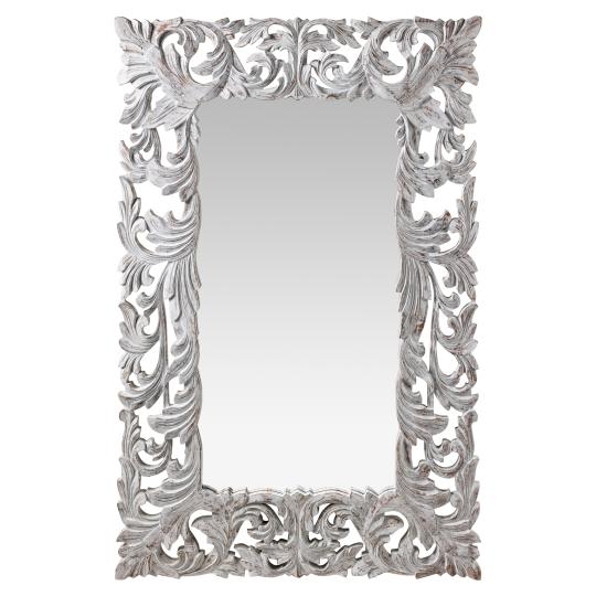 biele malovane drevene ramovane zrkadlo ozdobne drevorezba romanticky rustikalny velky vintage mestsky styl obyvacka predsien kupelna spalna chata doplnok lameridiana bytovy dizajn novita.jpg